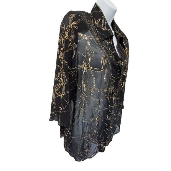 G Lance Top Vintage Plus Size 2X Sheer Black Gold Glitter Button Bright Artsy - Picture 8 of 15